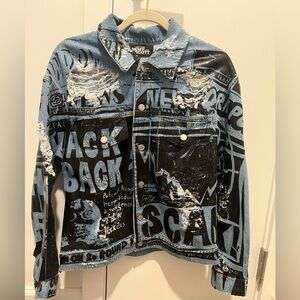 Moschino / Jeremy Scott Distressed Grafitti Denim Jacket Size IT 42/ US 6